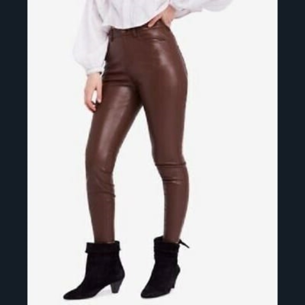 Free People Vegan High Rise Skinny Pants Brown